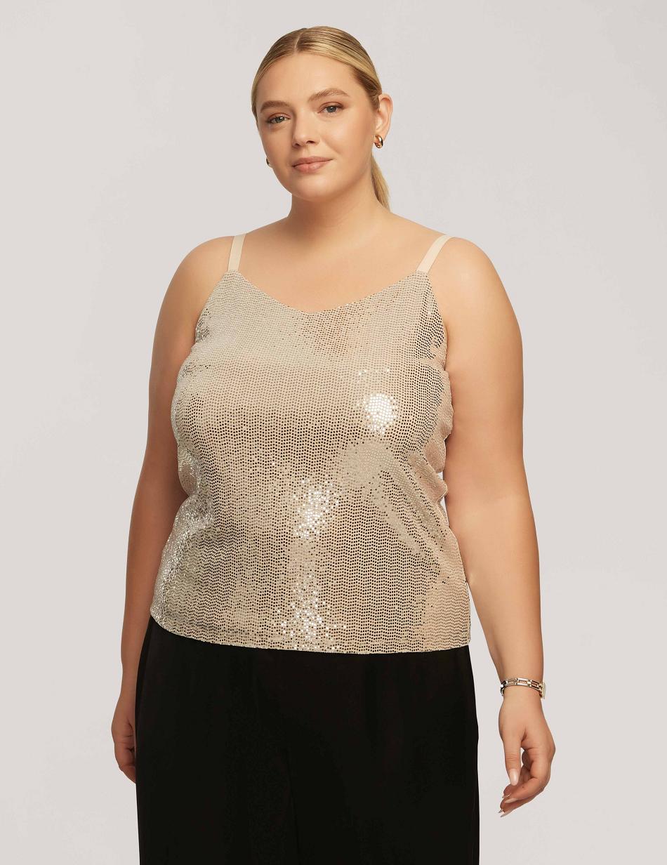 Grande Taille Anne Klein Sequin Knit V-Neck Cami   | AFV-6015152